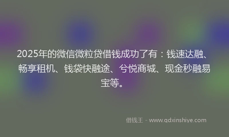2025年的微信微粒贷借钱成功了有：钱速达融、畅享租机、钱袋快融途、兮悦商城、现金秒融易宝等。