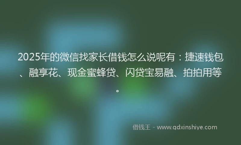 2025年的微信找家长借钱怎么说呢有：捷速钱包、融享花、现金蜜蜂贷、闪贷宝易融、拍拍用等。
