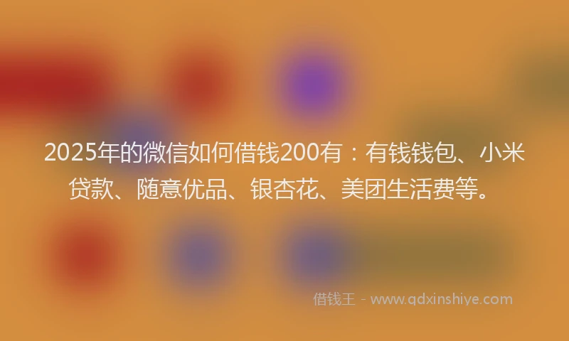2025年的微信如何借钱200有：有钱钱包、小米贷款、随意优品、银杏花、美团生活费等。
