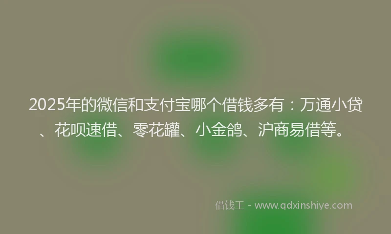 2025年的微信和支付宝哪个借钱多有：万通小贷、花呗速借、零花罐、小金鸽、沪商易借等。