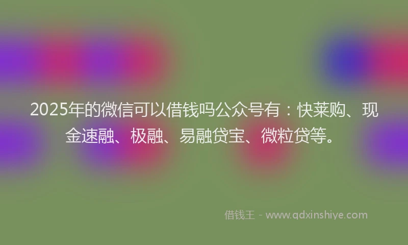 2025年的微信可以借钱吗公众号有：快莱购、现金速融、极融、易融贷宝、微粒贷等。