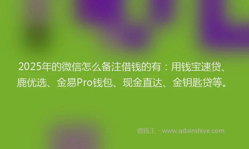 2025年的微信怎么备注借钱的有：用钱宝速贷、鹿优选、金易Pro钱包、现金直达、金钥匙贷等。