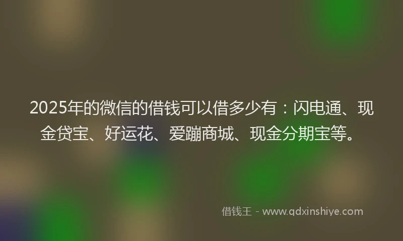 2025年的微信的借钱可以借多少有：闪电通、现金贷宝、好运花、爱蹦商城、现金分期宝等。