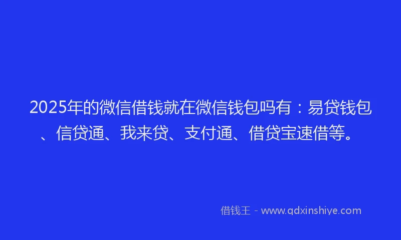 2025年的微信借钱就在微信钱包吗有：易贷钱包、信贷通、我来贷、支付通、借贷宝速借等。