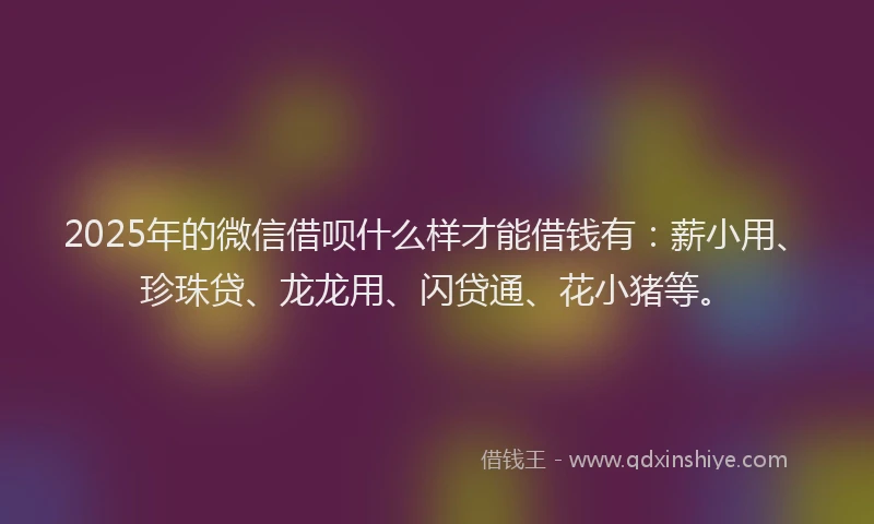 2025年的微信借呗什么样才能借钱有：薪小用、珍珠贷、龙龙用、闪贷通、花小猪等。