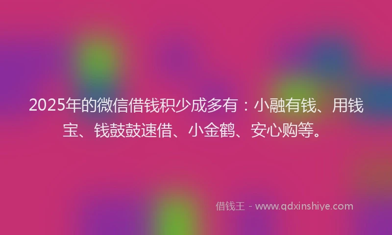 2025年的微信借钱积少成多有：小融有钱、用钱宝、钱鼓鼓速借、小金鹤、安心购等。