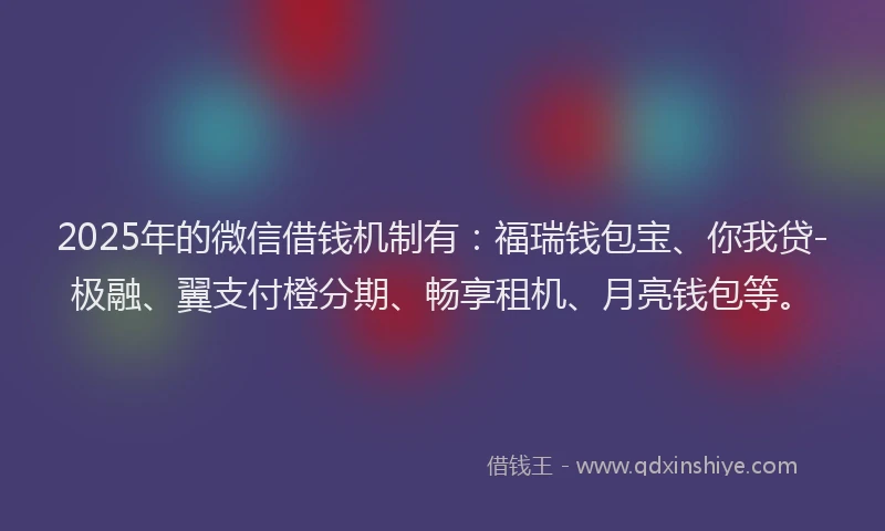 2025年的微信借钱机制有：福瑞钱包宝、你我贷-极融、翼支付橙分期、畅享租机、月亮钱包等。