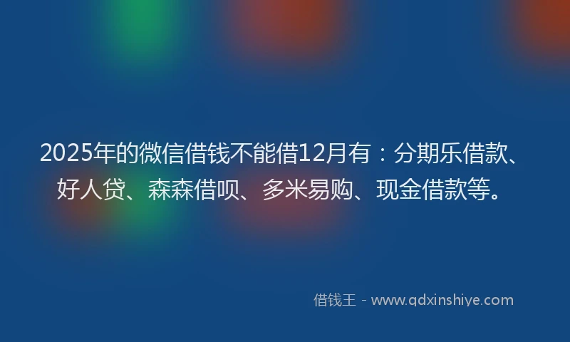2025年的微信借钱不能借12月有：分期乐借款、好人贷、森森借呗、多米易购、现金借款等。