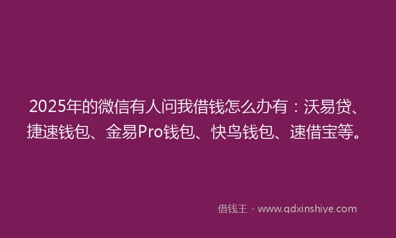 2025年的微信有人问我借钱怎么办有：沃易贷、捷速钱包、金易Pro钱包、快鸟钱包、速借宝等。