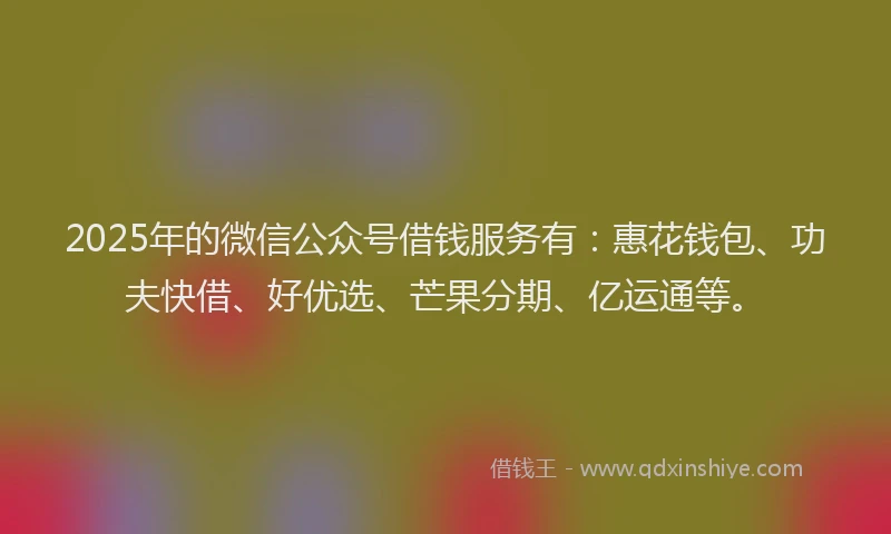 2025年的微信公众号借钱服务有：惠花钱包、功夫快借、好优选、芒果分期、亿运通等。