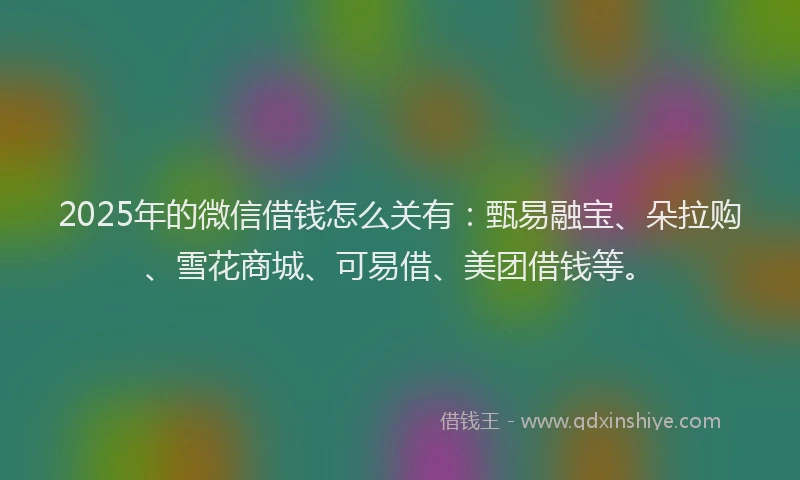 2025年的微信借钱怎么关有：甄易融宝、朵拉购、雪花商城、可易借、美团借钱等。