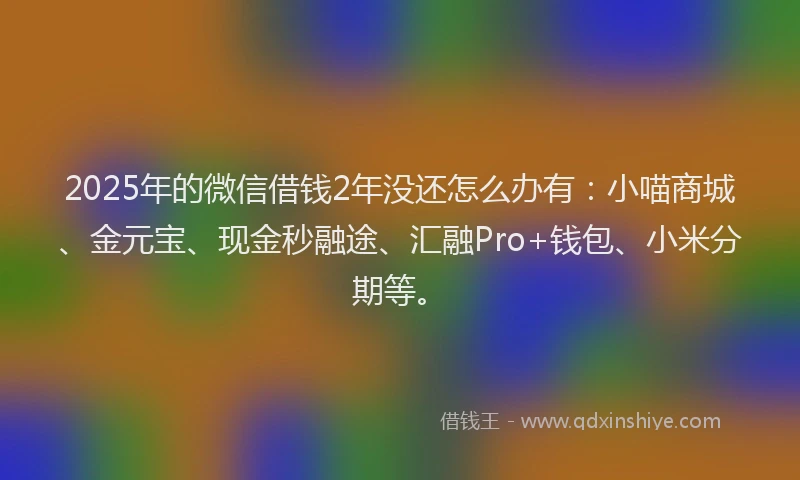 2025年的微信借钱2年没还怎么办有：小喵商城、金元宝、现金秒融途、汇融Pro+钱包、小米分期等。