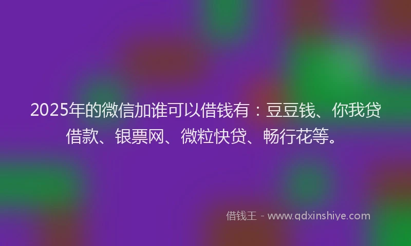2025年的微信加谁可以借钱有：豆豆钱、你我贷借款、银票网、微粒快贷、畅行花等。