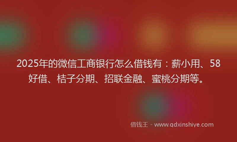 2025年的微信工商银行怎么借钱有：薪小用、58好借、桔子分期、招联金融、蜜桃分期等。