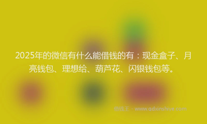 2025年的微信有什么能借钱的有：现金盒子、月亮钱包、理想给、葫芦花、闪银钱包等。