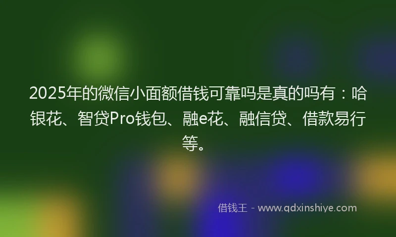 2025年的微信小面额借钱可靠吗是真的吗有：哈银花、智贷Pro钱包、融e花、融信贷、借款易行等。