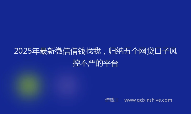 2025年最新微信借钱找我，归纳五个网贷口子风控不严的平台