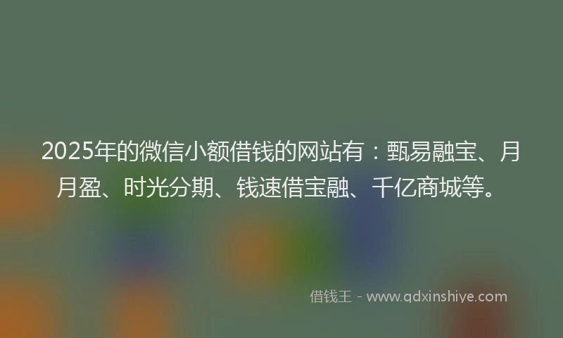 2025年的微信小额借钱的网站有：甄易融宝、月月盈、时光分期、钱速借宝融、千亿商城等。