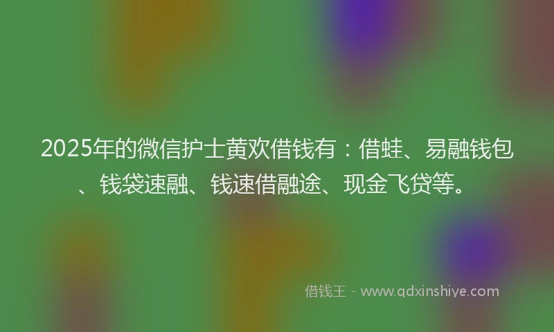 2025年的微信护士黄欢借钱有：借蛙、易融钱包、钱袋速融、钱速借融途、现金飞贷等。