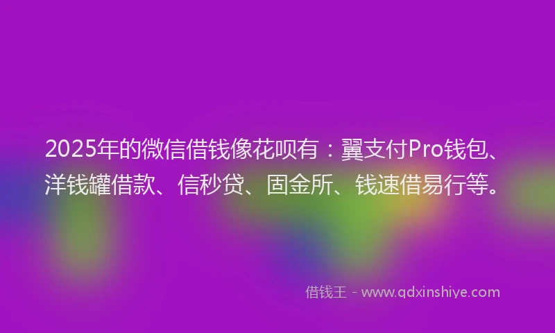2025年的微信借钱像花呗有：翼支付Pro钱包、洋钱罐借款、信秒贷、固金所、钱速借易行等。