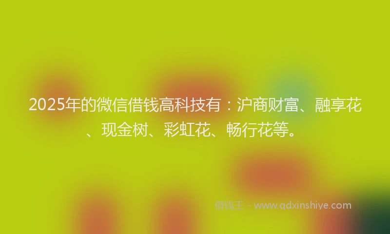 2025年的微信借钱高科技有：沪商财富、融享花、现金树、彩虹花、畅行花等。