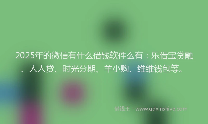 2025年的微信有什么借钱软件么有：乐借宝贷融、人人贷、时光分期、羊小购、维维钱包等。
