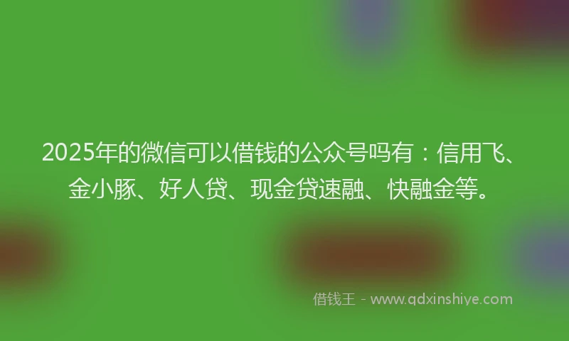2025年的微信可以借钱的公众号吗有：信用飞、金小豚、好人贷、现金贷速融、快融金等。