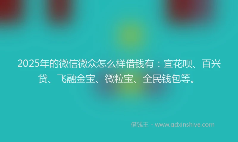 2025年的微信微众怎么样借钱有：宜花呗、百兴贷、飞融金宝、微粒宝、全民钱包等。