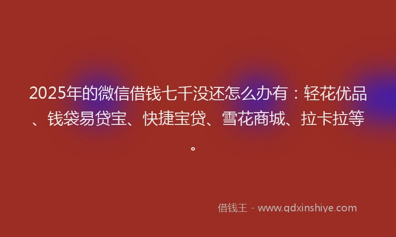 2025年的微信借钱七千没还怎么办有：轻花优品、钱袋易贷宝、快捷宝贷、雪花商城、拉卡拉等。