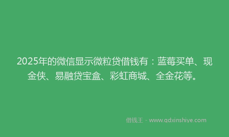 2025年的微信显示微粒贷借钱有：蓝莓买单、现金侠、易融贷宝盒、彩虹商城、全金花等。