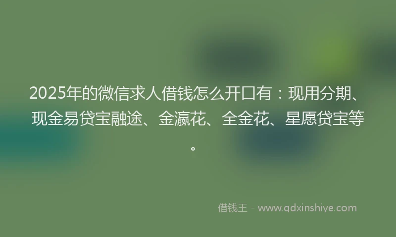 2025年的微信求人借钱怎么开口有：现用分期、现金易贷宝融途、金瀛花、全金花、星愿贷宝等。