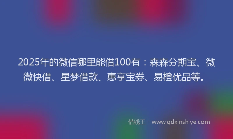 2025年的微信哪里能借100有：森森分期宝、微微快借、星梦借款、惠享宝券、易橙优品等。