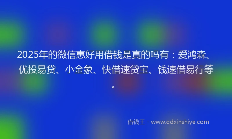 2025年的微信惠好用借钱是真的吗有：爱鸿森、优投易贷、小金象、快借速贷宝、钱速借易行等。