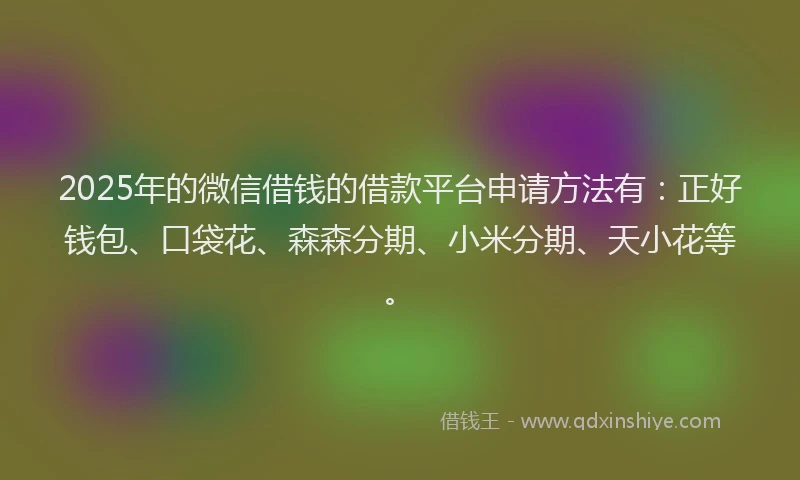 2025年的微信借钱的借款平台申请方法有：正好钱包、口袋花、森森分期、小米分期、天小花等。