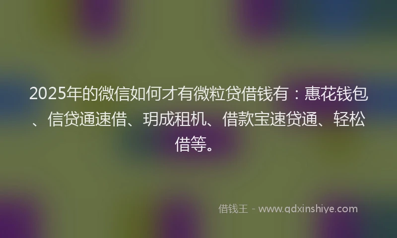2025年的微信如何才有微粒贷借钱有：惠花钱包、信贷通速借、玥成租机、借款宝速贷通、轻松借等。