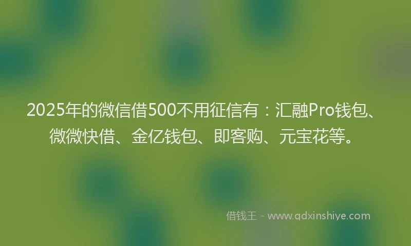 2025年的微信借500不用征信有：汇融Pro钱包、微微快借、金亿钱包、即客购、元宝花等。