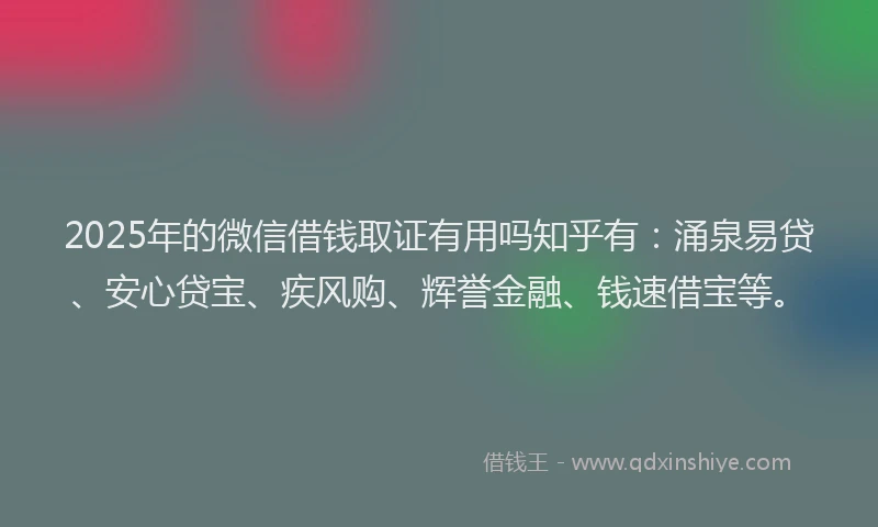 2025年的微信借钱取证有用吗知乎有：涌泉易贷、安心贷宝、疾风购、辉誉金融、钱速借宝等。