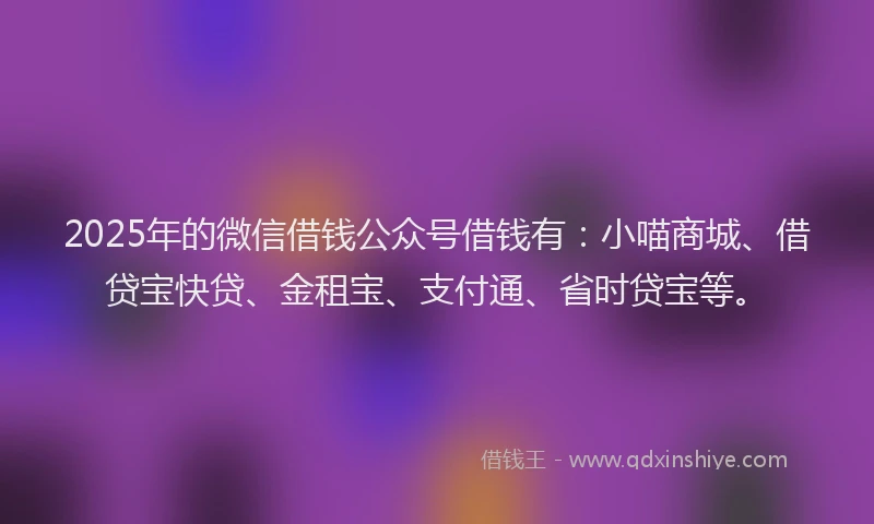 2025年的微信借钱公众号借钱有：小喵商城、借贷宝快贷、金租宝、支付通、省时贷宝等。
