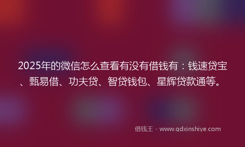 2025年的微信怎么查看有没有借钱有：钱速贷宝、甄易借、功夫贷、智贷钱包、星辉贷款通等。