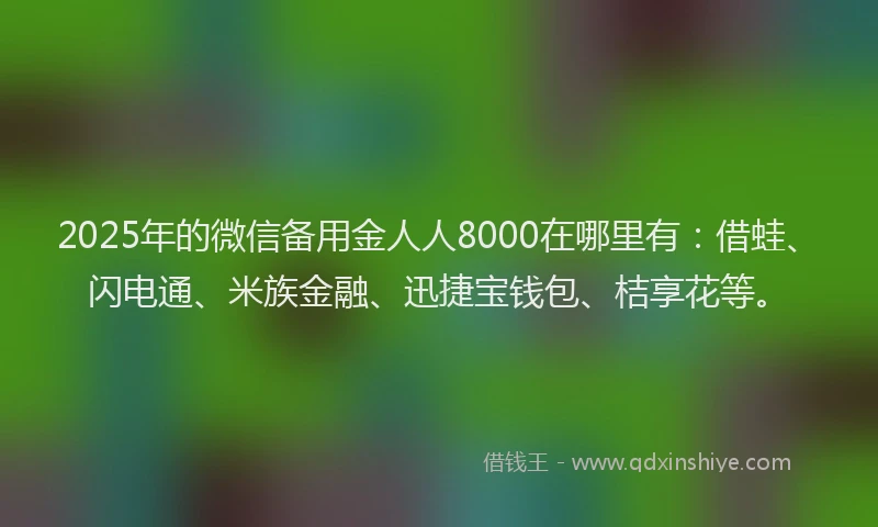 2025年的微信备用金人人8000在哪里有：借蛙、闪电通、米族金融、迅捷宝钱包、桔享花等。