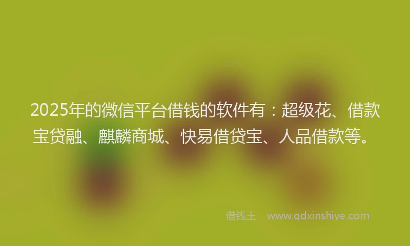 2025年的微信平台借钱的软件有：超级花、借款宝贷融、麒麟商城、快易借贷宝、人品借款等。