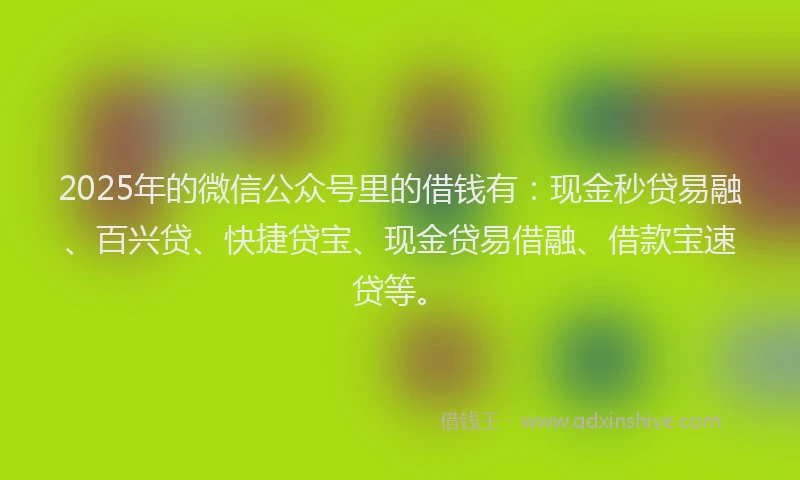 2025年的微信公众号里的借钱有：现金秒贷易融、百兴贷、快捷贷宝、现金贷易借融、借款宝速贷等。