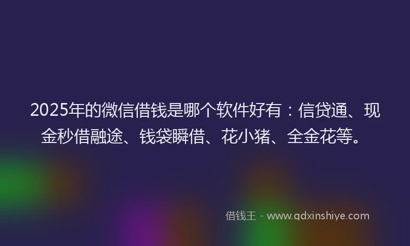 2025年的微信借钱是哪个软件好有：信贷通、现金秒借融途、钱袋瞬借、花小猪、全金花等。