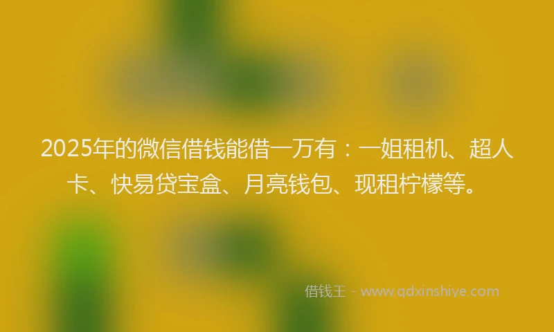 2025年的微信借钱能借一万有：一姐租机、超人卡、快易贷宝盒、月亮钱包、现租柠檬等。