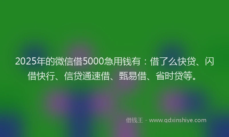 2025年的微信借5000急用钱有：借了么快贷、闪借快行、信贷通速借、甄易借、省时贷等。