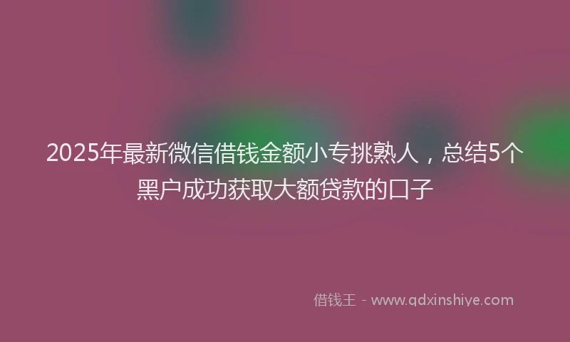 2025年最新微信借钱金额小专挑熟人，总结5个黑户成功获取大额贷款的口子