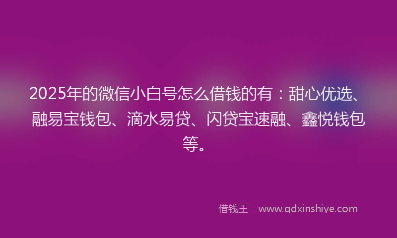 2025年的微信小白号怎么借钱的有：甜心优选、融易宝钱包、滴水易贷、闪贷宝速融、鑫悦钱包等。