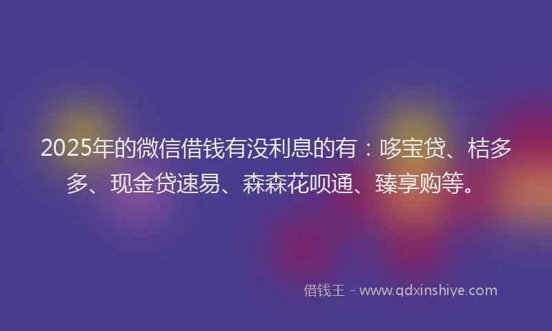 2025年的微信借钱有没利息的有：哆宝贷、桔多多、现金贷速易、森森花呗通、臻享购等。