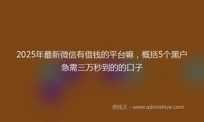 2025年最新微信有借钱的平台嘛，概括5个黑户急需三万秒到的的口子
