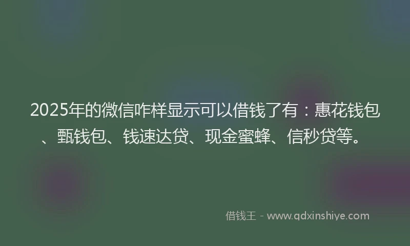 2025年的微信咋样显示可以借钱了有：惠花钱包、甄钱包、钱速达贷、现金蜜蜂、信秒贷等。